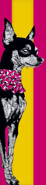 Free dog bookmark featuring a chihuahua with vertical stripes